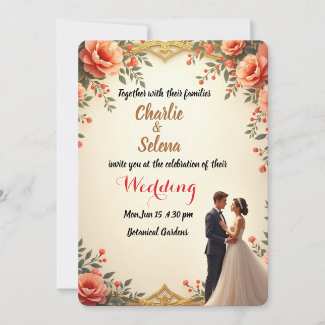 Elegant Floral Wedding Invitation Card  (Front)