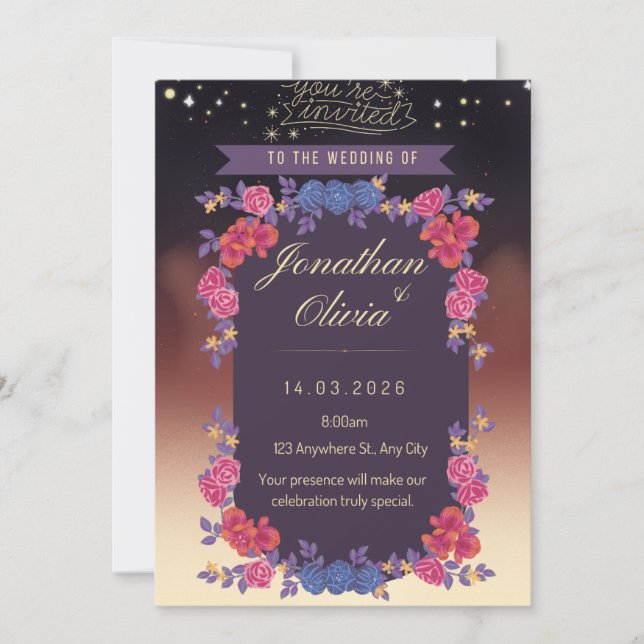 Elegant Floral Wedding Invitation Card – Romantic  (Front)