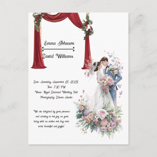 Elegant Floral Wedding Invitation Card – Romantic  (Front)