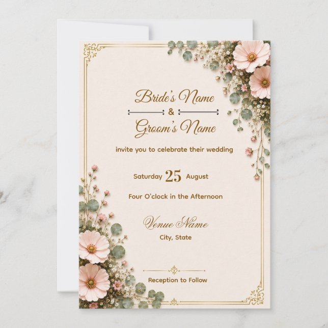 Elegant Floral Wedding Invitation Card Template (Front)