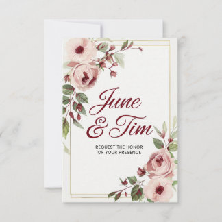 Elegant Floral Wedding Invitation Card with Rose