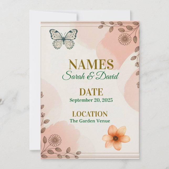 Elegant Floral Wedding Invitation Customizable. (Front)
