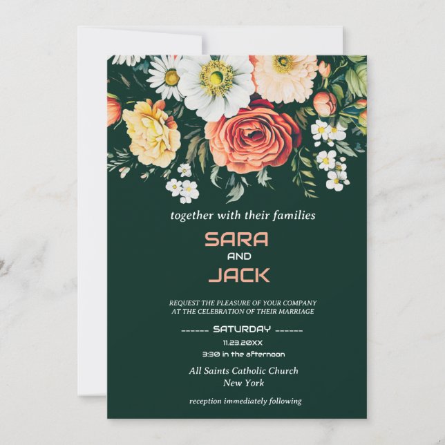 Elegant Floral Wedding Invitation – Customizable  (Front)