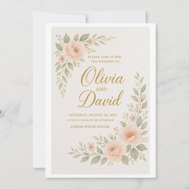 "Elegant Floral Wedding Invitation | Customizable  (Front)