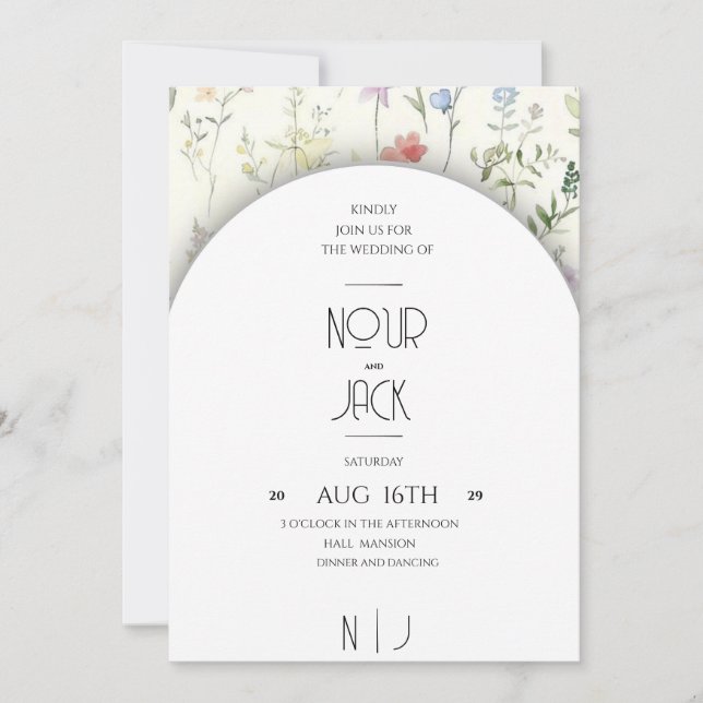 Elegant Floral Wedding Invitation – Customizable W (Front)