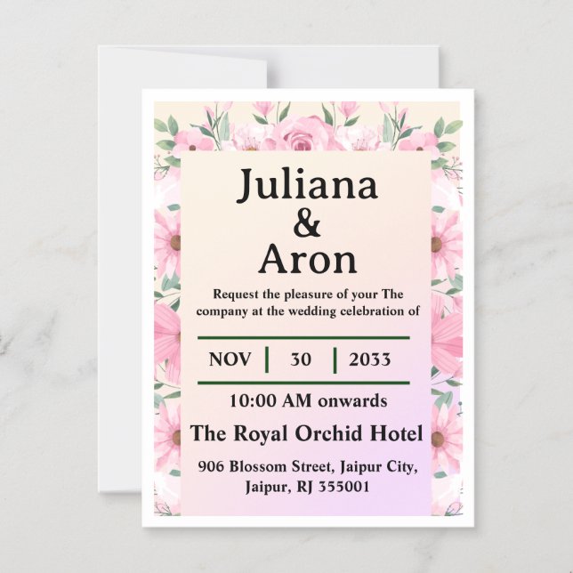 Elegant Floral Wedding Invitation | Editable  (Front)