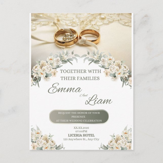 Elegant Floral Wedding Invitation – Emma & Liam (Front)