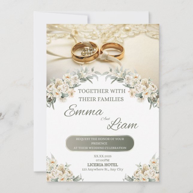 Elegant Floral Wedding Invitation – Emma & Liam (Front)