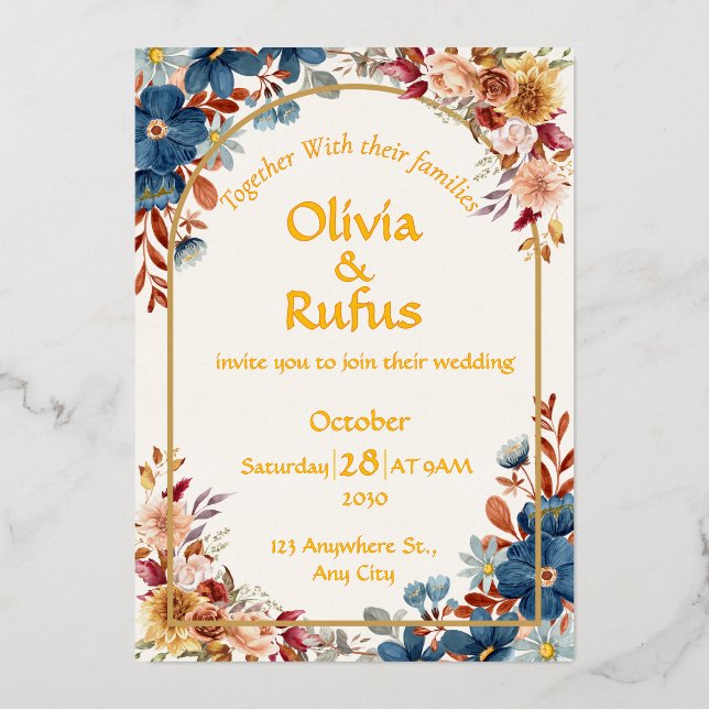 Elegant Floral Wedding Invitation Foil Invitation (Front)