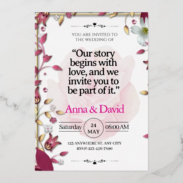 Elegant Floral Wedding Invitation Foil Invitation (Front)