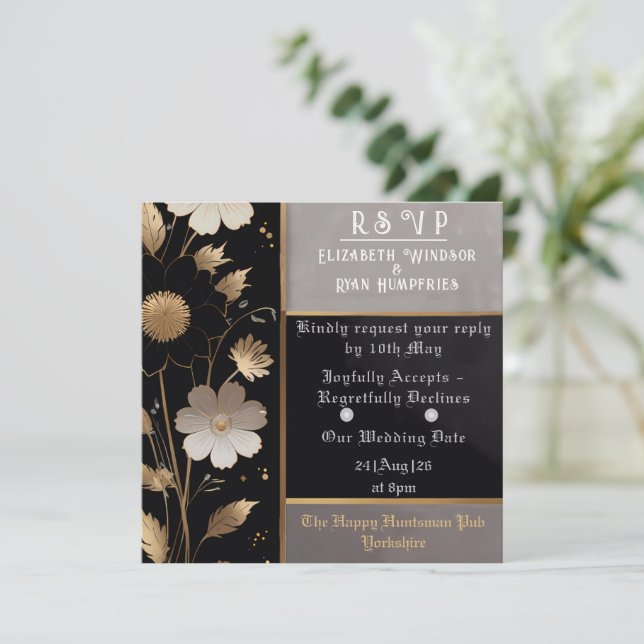  Elegant Floral Wedding Invitation Gold & Silver  (Standing Front)