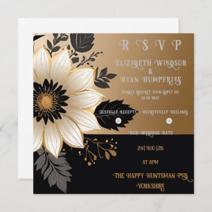 Elegant Floral Wedding Invitation Gold & Silver