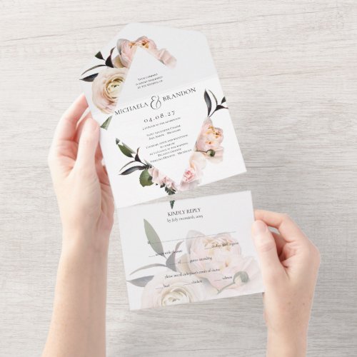 Elegant floral wedding invitation modern design all in one invitation