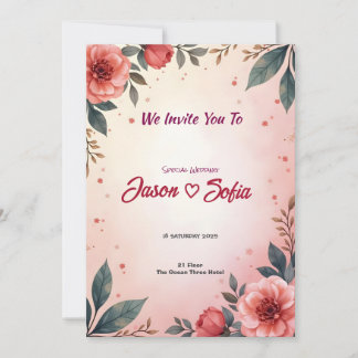 Elegant Floral Wedding Invitation Pink Peonies