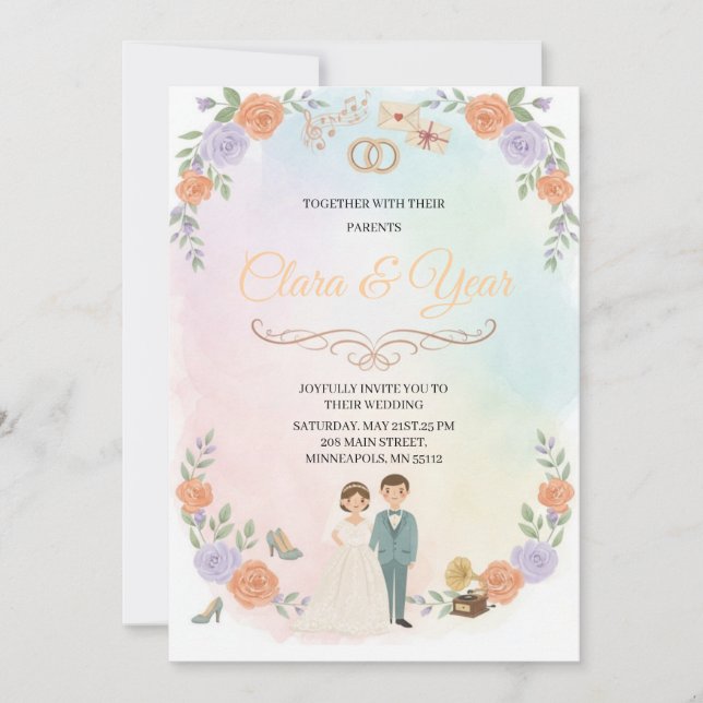 Elegant Floral Wedding Invitation | Romantic Garde (Front)
