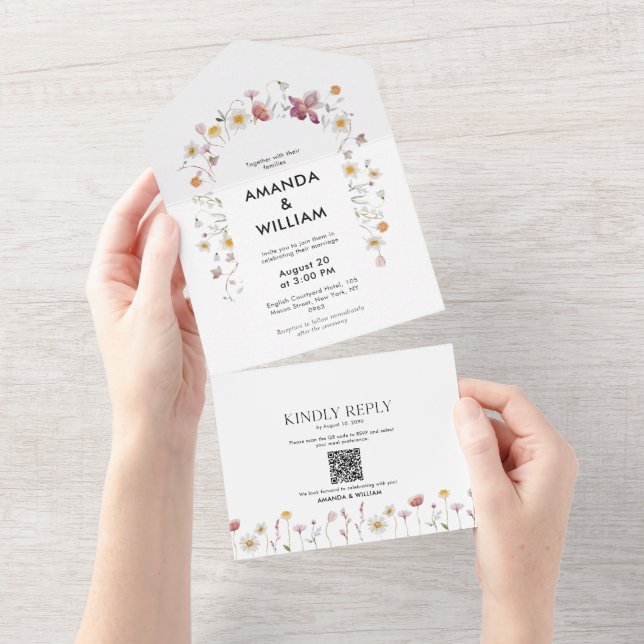 Elegant Floral Wedding Invitation & RSVP Set (Tearaway)