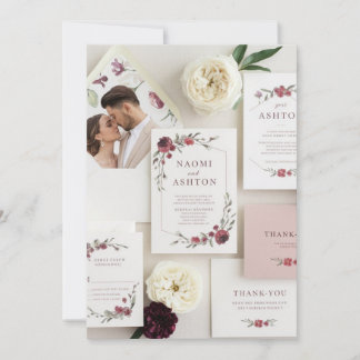Elegant Floral Wedding Invitation Set - Burgundy &