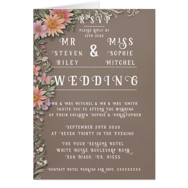 Elegant Floral Wedding Invitation Sets (Front)