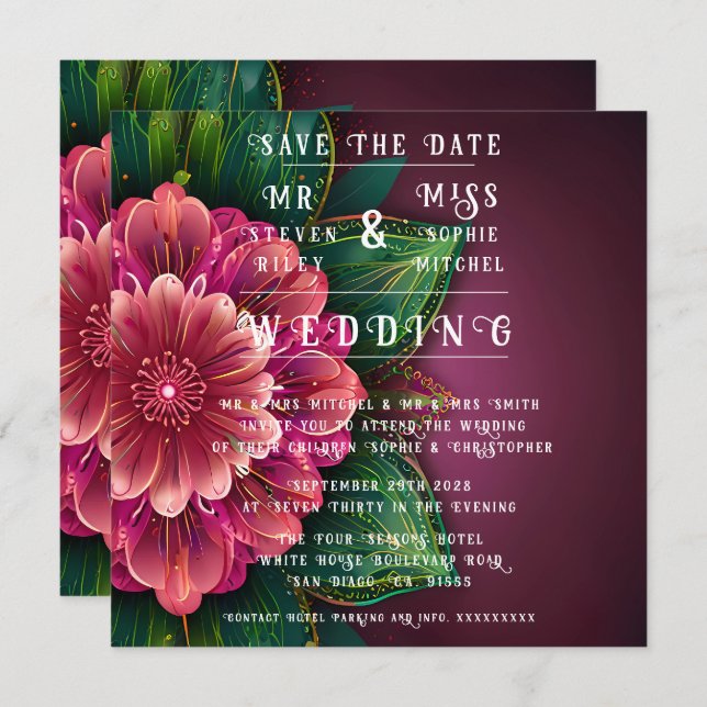 Elegant Floral Wedding Invitation Suite (Front/Back)
