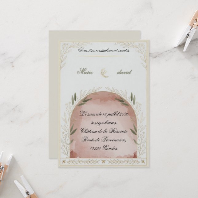 Elegant Floral Wedding Invitation Template (Front/Back In Situ)