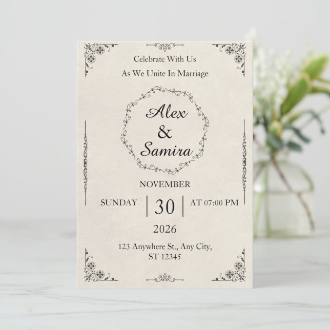 Elegant Floral Wedding Invitation Template (Standing Front)