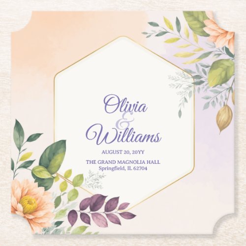 Elegant Floral Wedding Invitation Template Paper Coaster