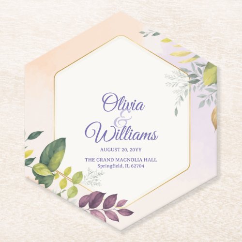 Elegant Floral Wedding Invitation Template Paper Coaster