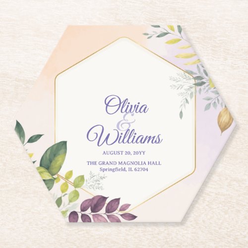 Elegant Floral Wedding Invitation Template Paper Coaster