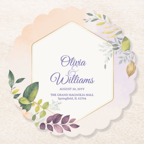 Elegant Floral Wedding Invitation Template Paper Coaster