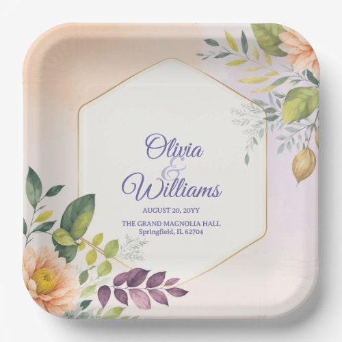 Elegant Floral Wedding Invitation Template Paper Plates