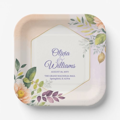 Elegant Floral Wedding Invitation Template Paper Plates