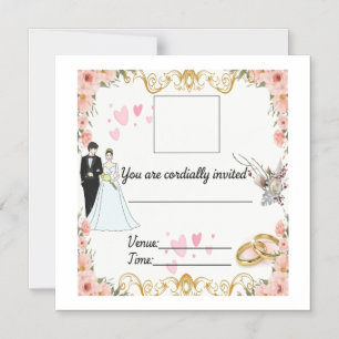 Elegant Floral Wedding Invitation with Bride a