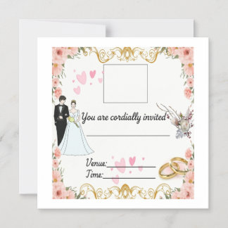 Elegant Floral Wedding Invitation with Bride a