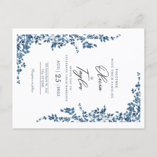 Elegant Floral Wedding Invitation with Gold Postcard