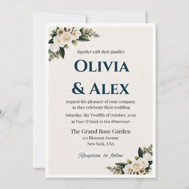 Elegant Floral Wedding Invitation with Greenery (Front)