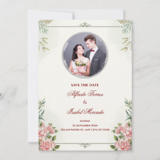 Elegant Floral Wedding Invitation with Photo