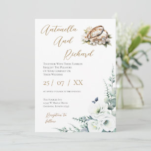 Elegant Floral Wedding Invitation with Rings