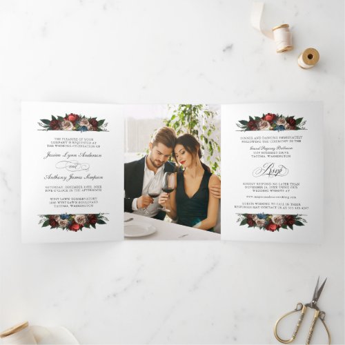 Elegant Floral Wedding Invite with Photo and RSVP