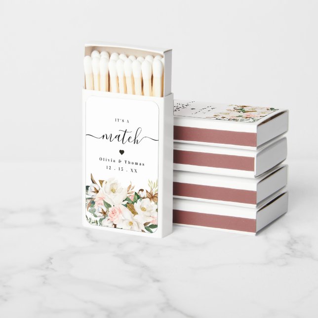 Elegant Floral Wedding Matchbox Favors, Matches   (Stacked)