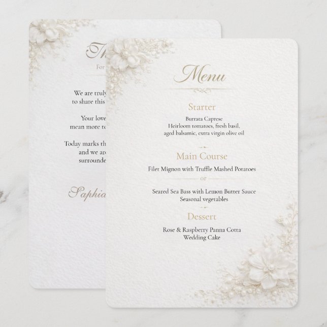 Elegant Floral Wedding Menu Template  (Front/Back)