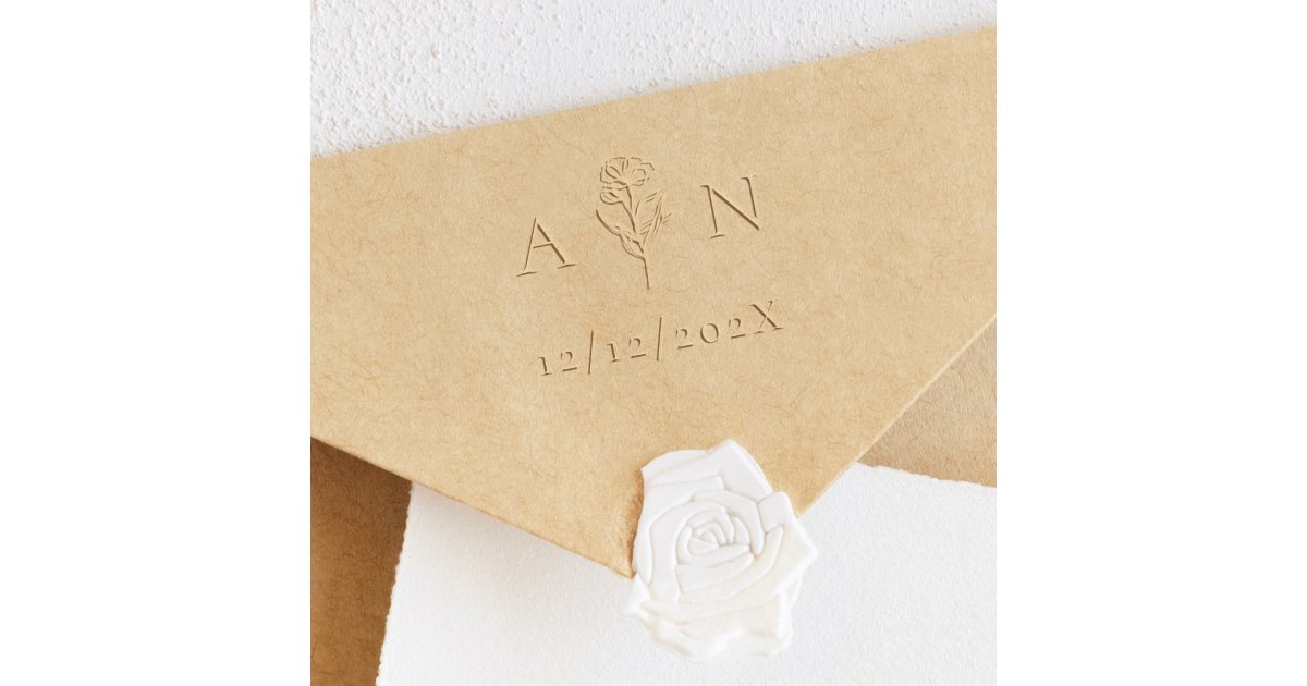 Elegant Floral Wedding Monogram & Date Embosser | Zazzle