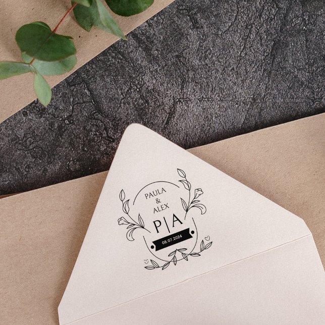 Elegant Floral Wedding Monogram  Rubber Stamp (Creator Uploaded)