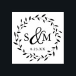 Elegant Floral Wedding Monogram Rubber Stamp<br><div class="desc">Elegant rubber stamp featuring simple circular leaves with modern typography for your monogram and date. Email me @ JMR_Designs@yahoo.com if you need assistance or have any special requests.</div>