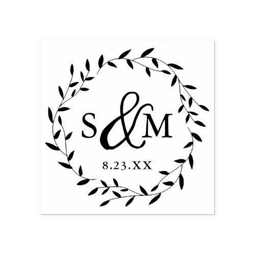 Elegant Floral Wedding Monogram Rubber Stamp