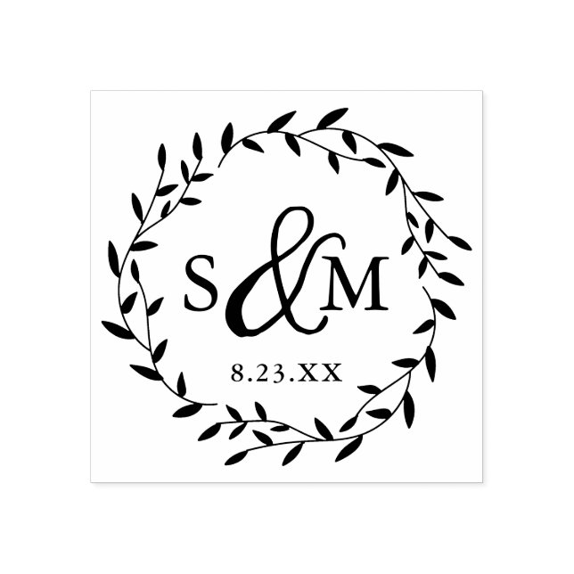 Elegant Floral Wedding Monogram Rubber Stamp (Imprint)