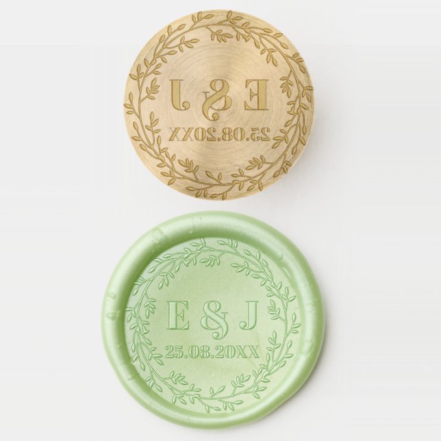 Elegant Floral Wedding Monogram Wax Seal Stamp (Stamped)