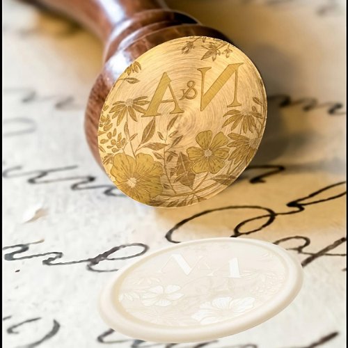 Elegant Floral Wedding Monogram Wax Seal Stamp