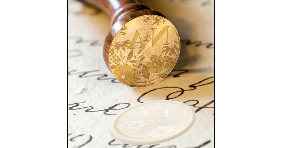 Elegant Floral Wedding Monogram Wax Seal Stamp | Zazzle