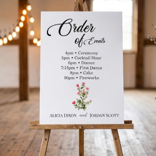 Elegant Floral Wedding Order of Events Sign