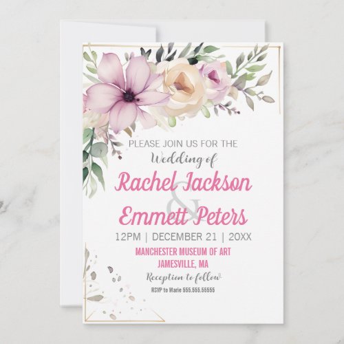 Elegant Floral Wedding Pastel Painting Botanical Invitation